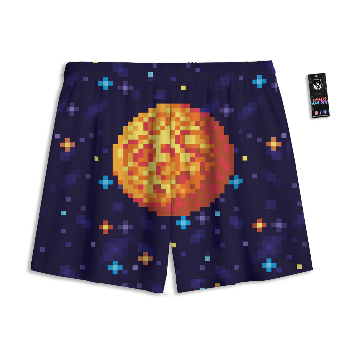 Moon 8-Bit Pixel Print Mesh Shorts - Image 2