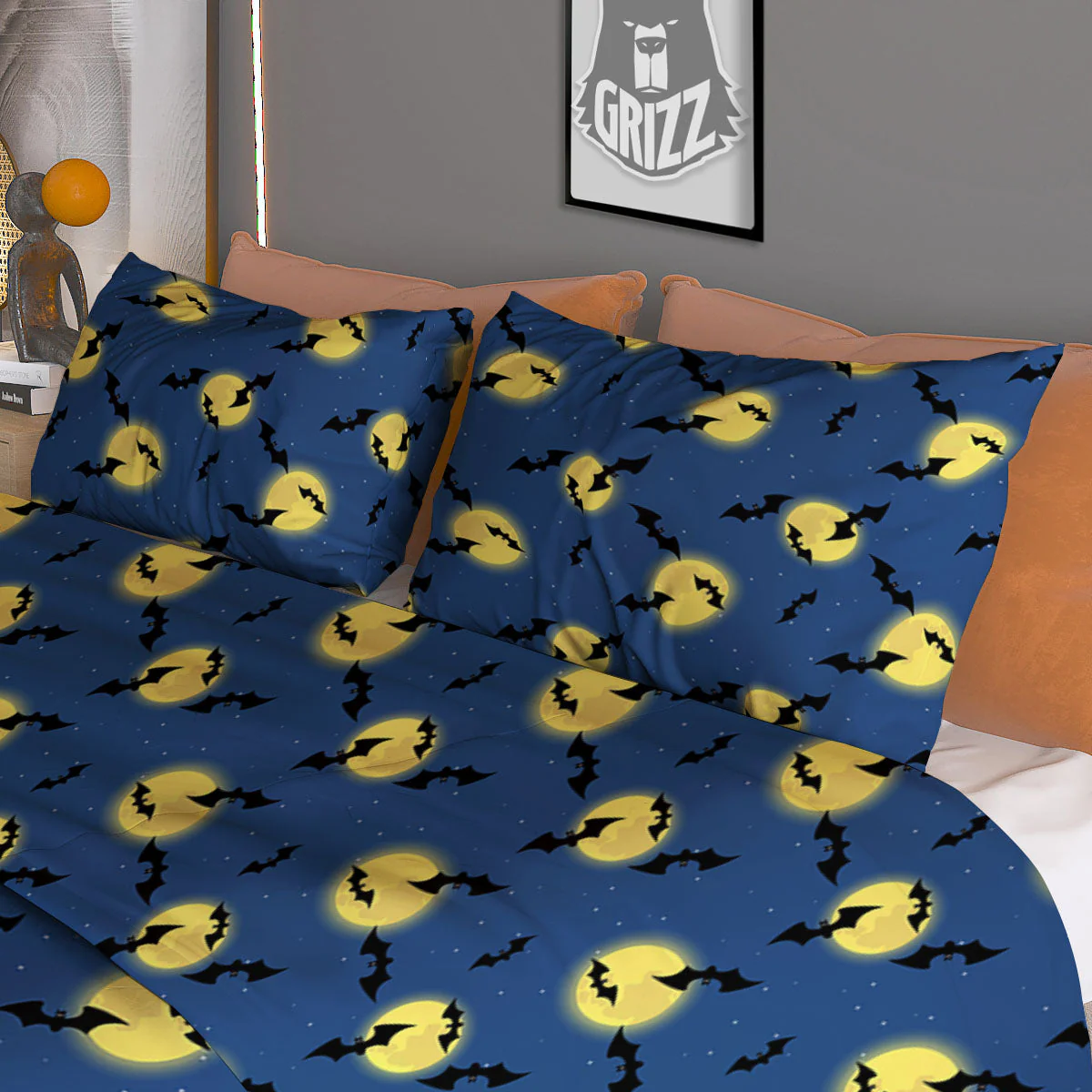 Moon And Bat Halloween Print Pattern Duvet Cover Bedding Set - Image 3