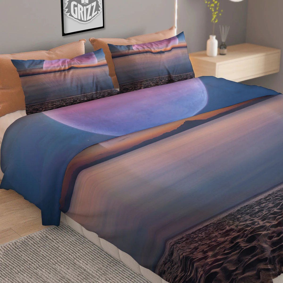 Moon And Beach Print Duvet Cover Bedding Set - Image 2