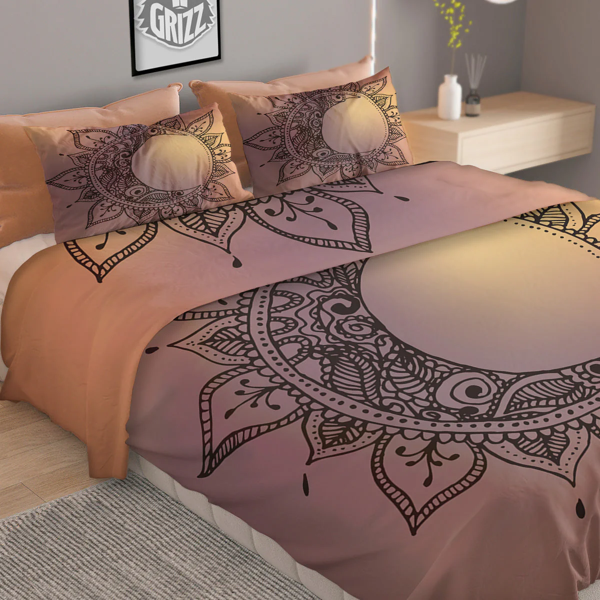 Moon And Bohemian Sun Print Duvet Cover Bedding Set - Image 2
