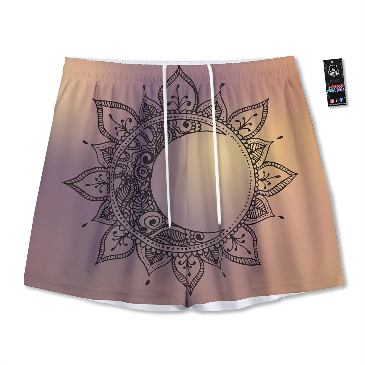 Moon And Bohemian Sun Print Mesh Shorts