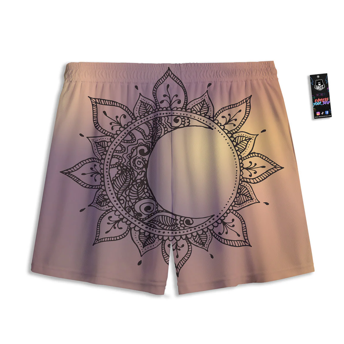 Moon And Bohemian Sun Print Mesh Shorts - Image 2