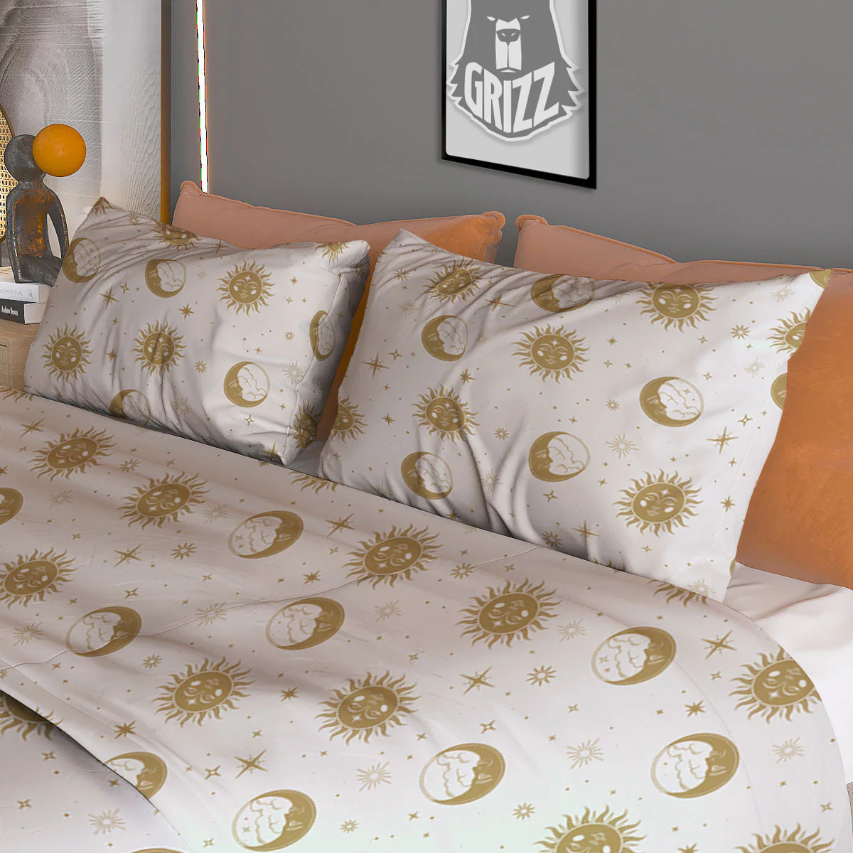 Moon And Gold Sun Print Pattern Duvet Cover Bedding Set - Image 3