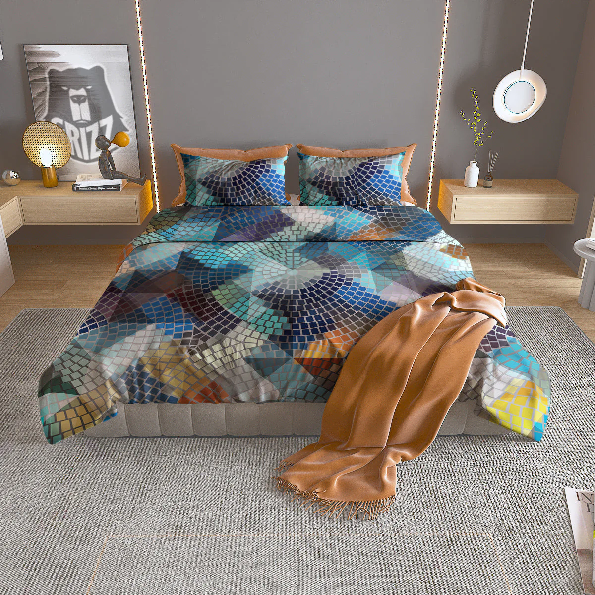 Mosaic Geometric Colorful Print Duvet Cover Bedding Set