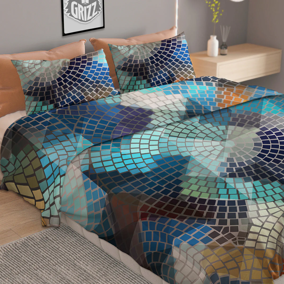 Mosaic Geometric Colorful Print Duvet Cover Bedding Set - Image 2