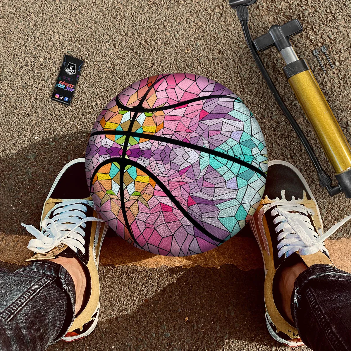 Mosaic Stained Glass Print Pattern Basketball - Image 2
