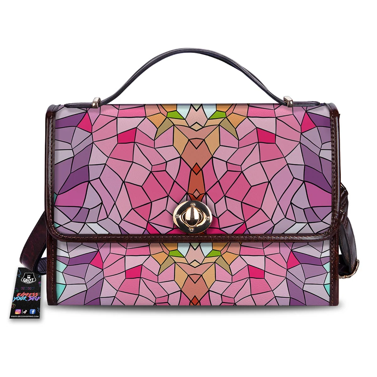 Mosaic Stained Glass Print Pattern Women's Satchel Bag