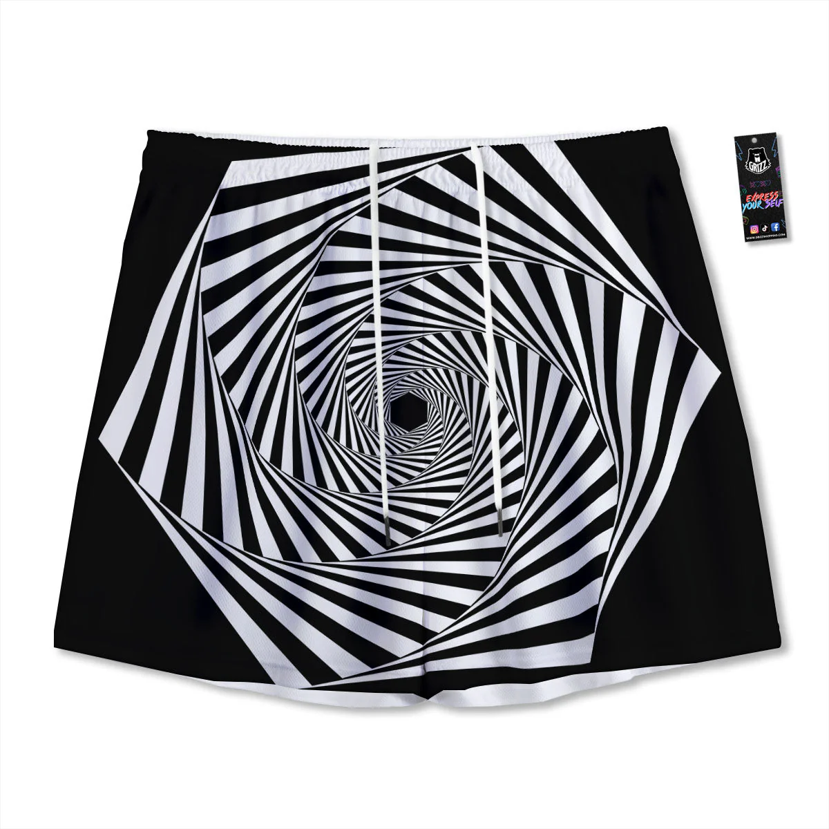 Motion Illusion Angular Swirl Print Mesh Shorts
