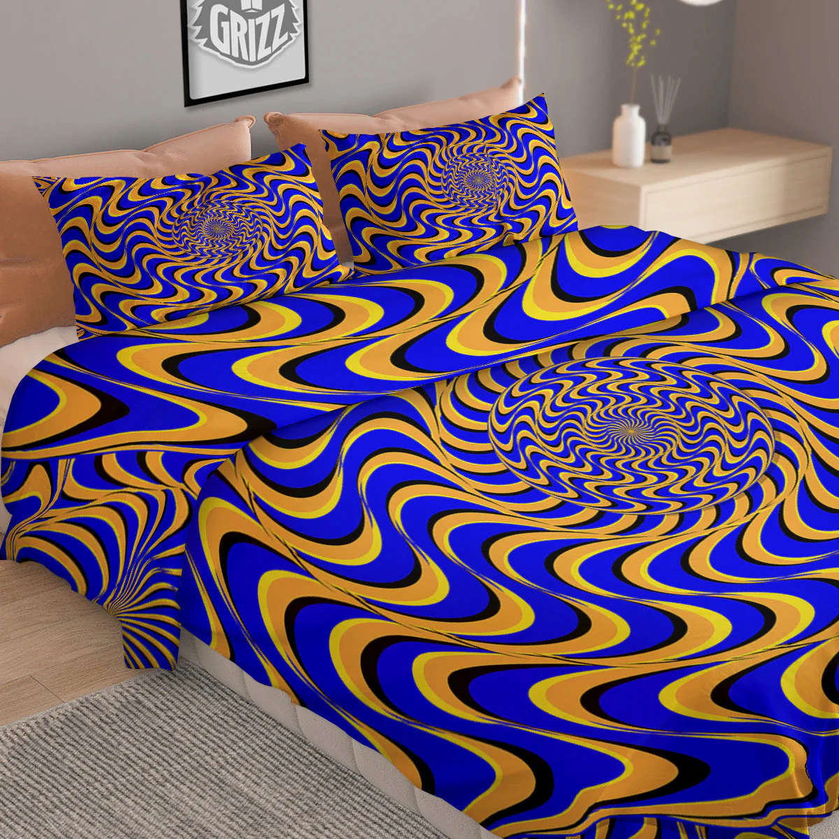 Motion Illusion Yellow And Blue Print Duvet Cover Bedding Set - Image 2