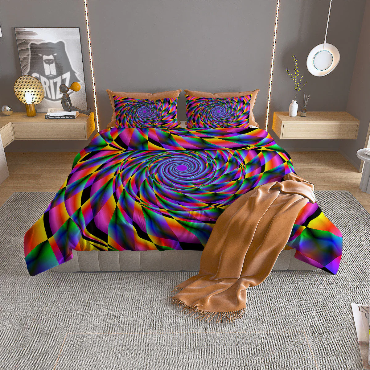Motion Psychedelic Illusory Print Duvet Cover Bedding Set