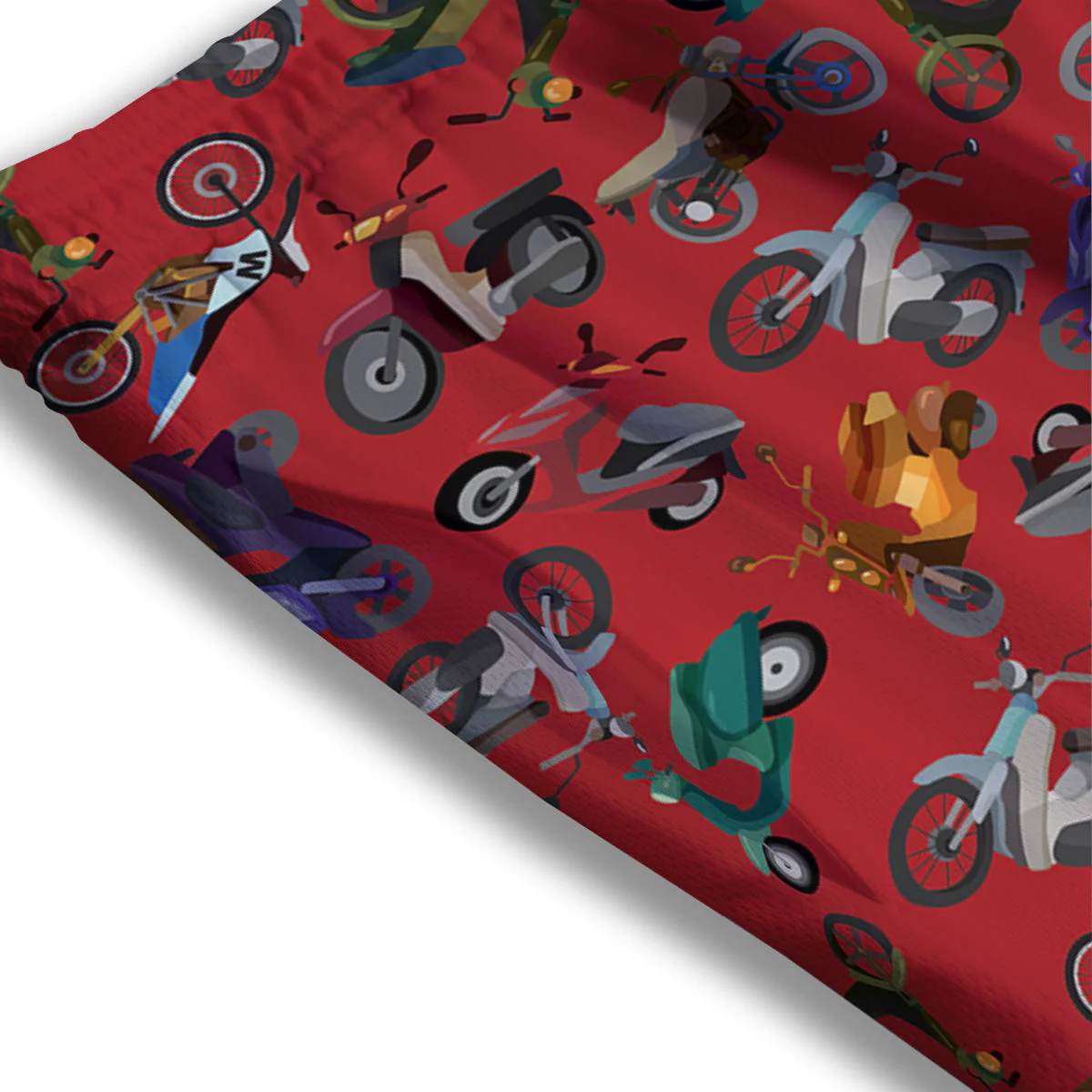 Motorcycle And Red Print Pattern Mesh Shorts - Image 3