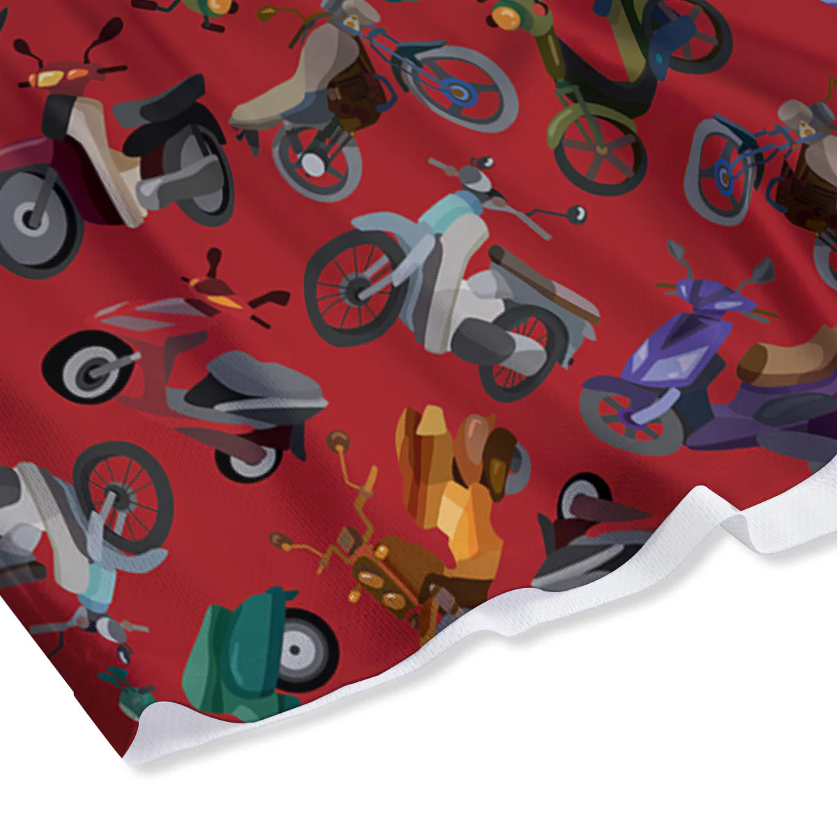 Motorcycle And Red Print Pattern Mesh Shorts - Image 4