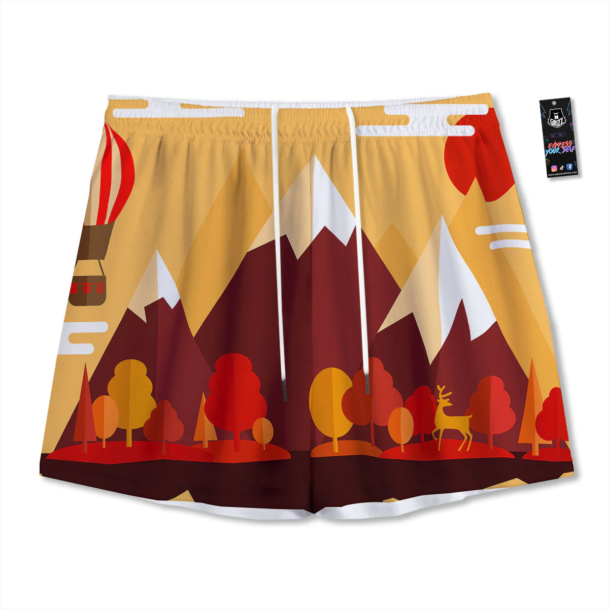 Mountain Autumn Print Mesh Shorts