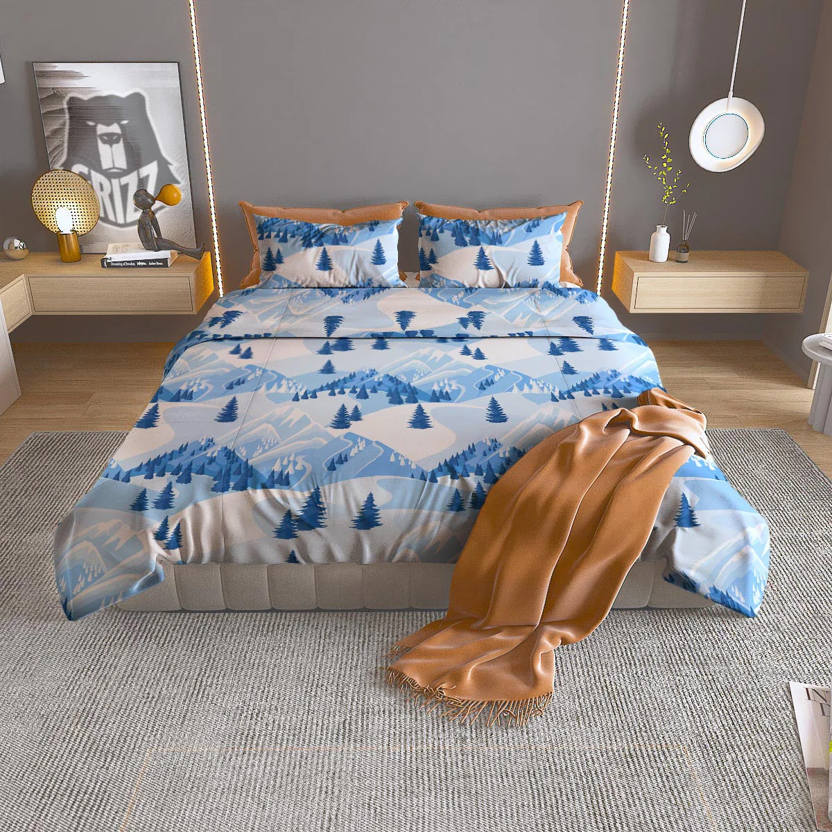 Mountain Skiing Print Pattern Duvet Cover Bedding Set