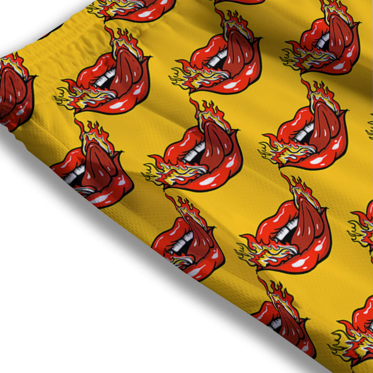 Mouth And Tongue Sticking Fire Print Pattern Mesh Shorts - Image 3