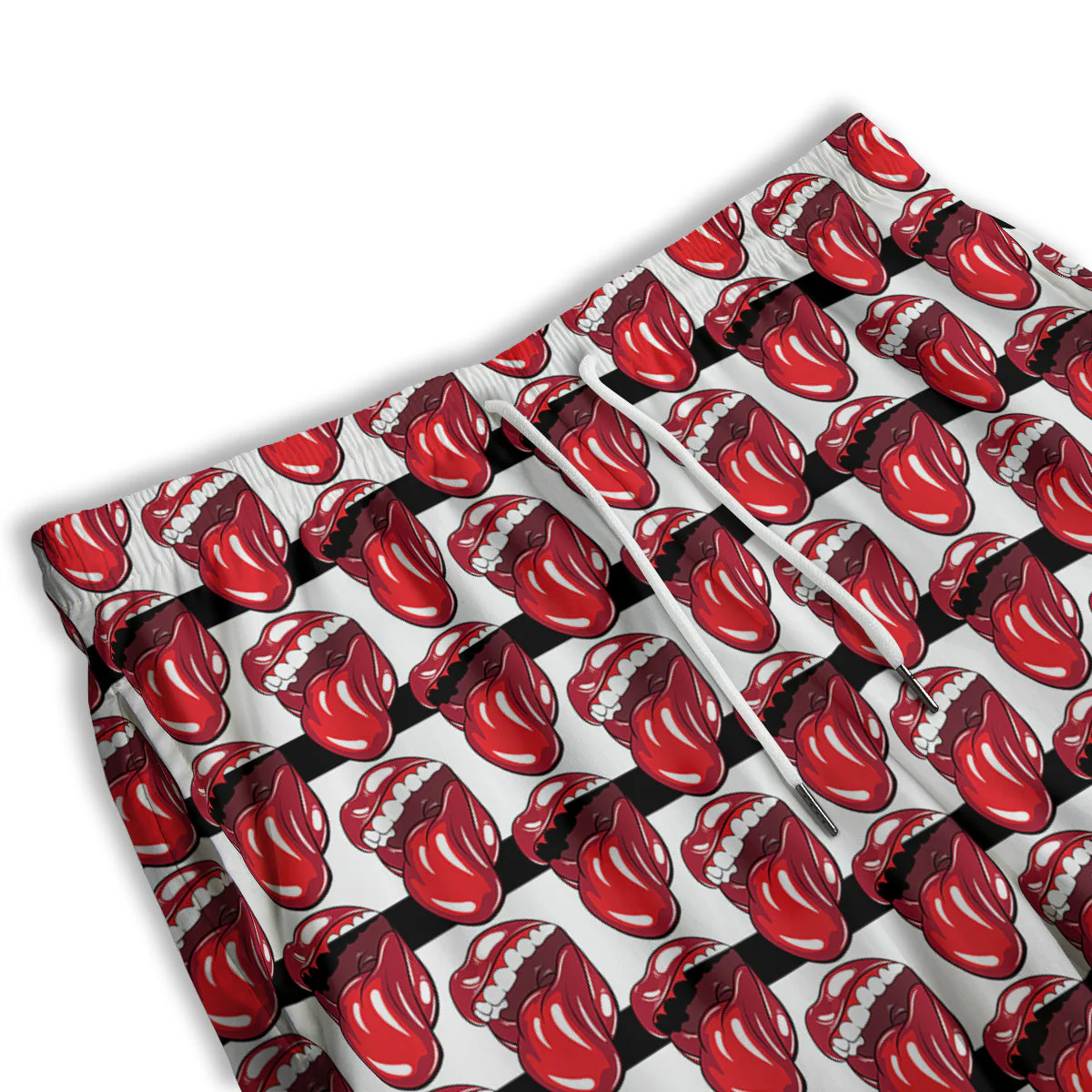 Mouth And Tongue Stripe Print Pattern Men's Athletic Shorts - Image 3