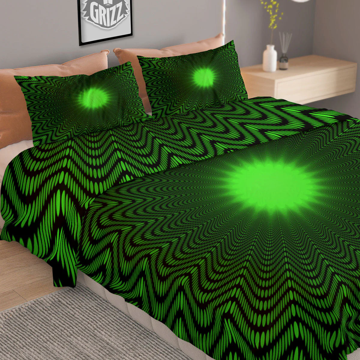 Moving Illusion Optical Green Dizzy Duvet Cover Bedding Set - Image 2