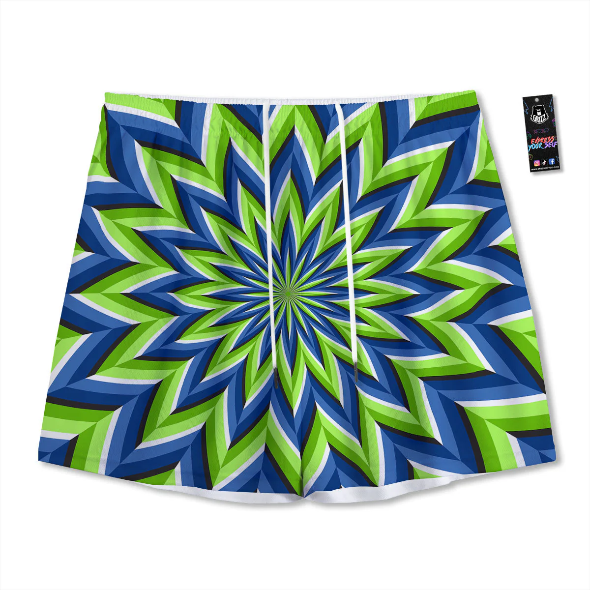 Moving Illusion Optical Green Flower Mesh Shorts