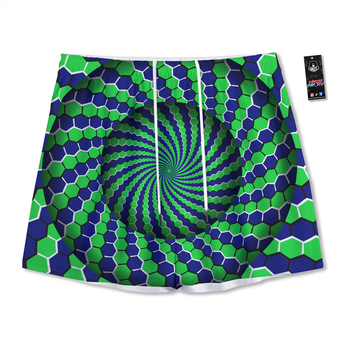 Moving Illusion Optical Green Hive Mesh Shorts