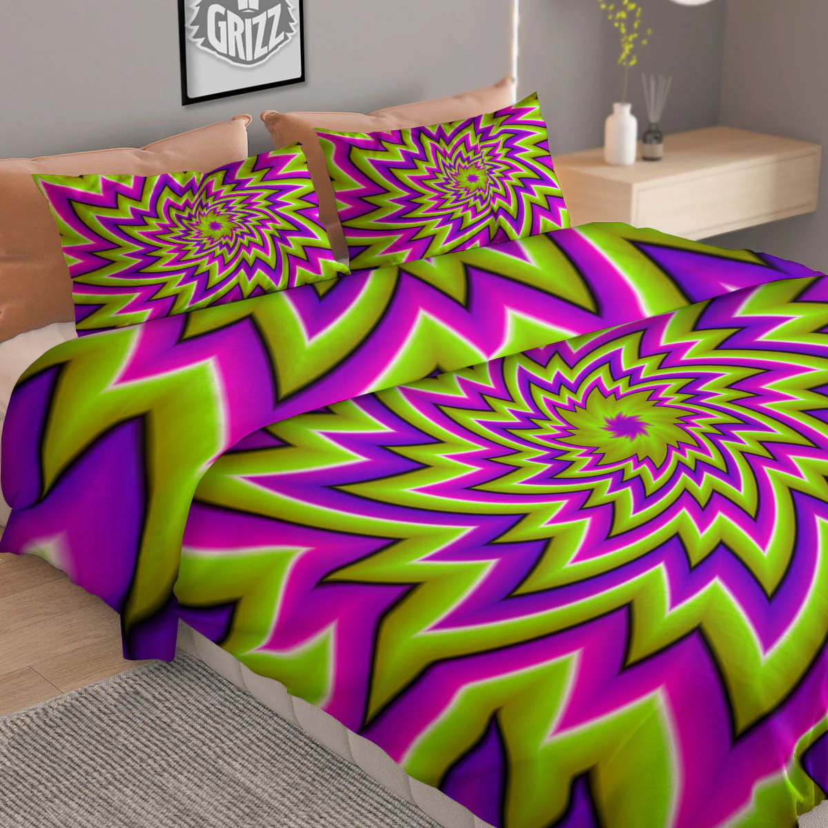 Moving Optical Illusion Green Big Bang Duvet Cover Bedding Set - Image 2