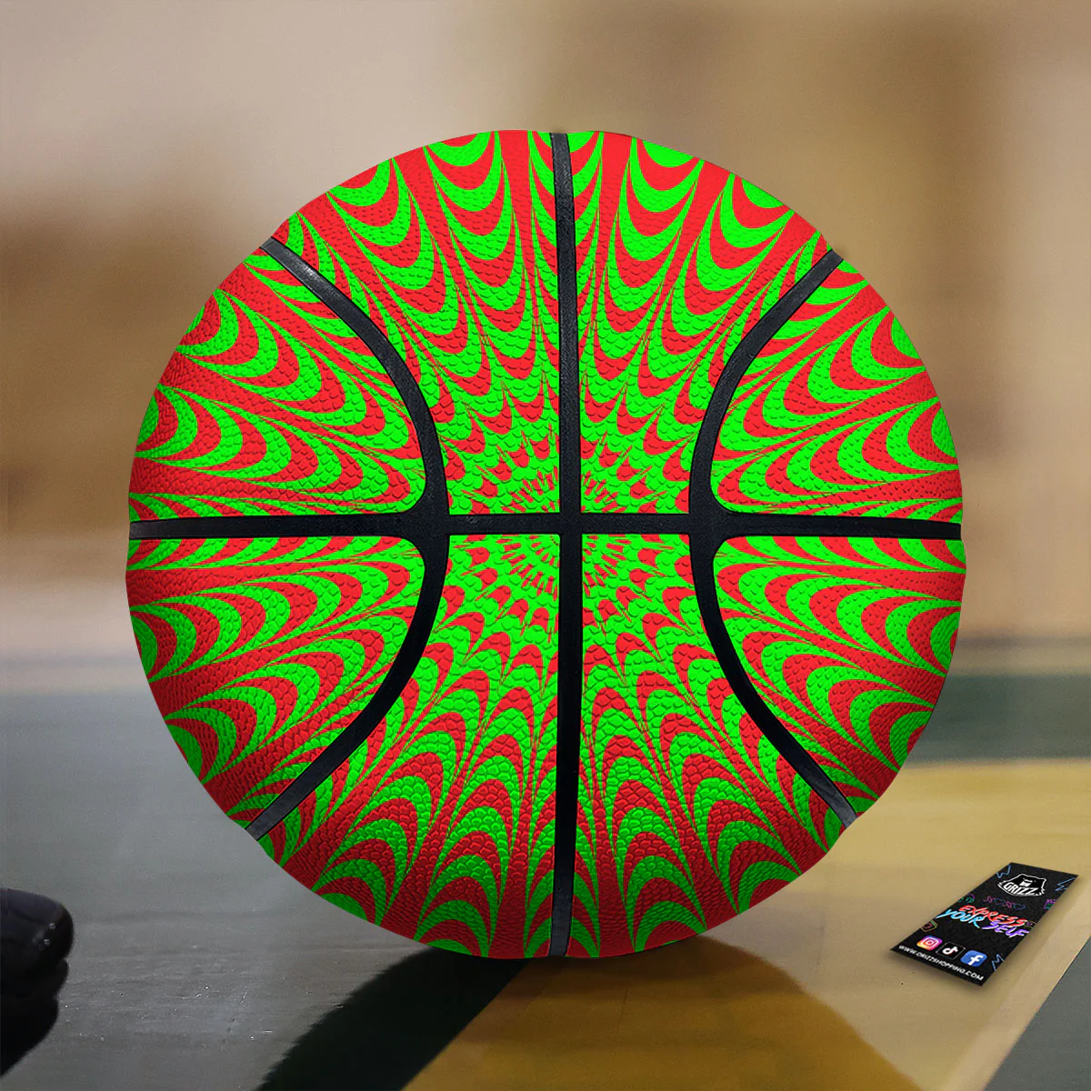 Moving Optical Illusion Green Red Wave Basketball