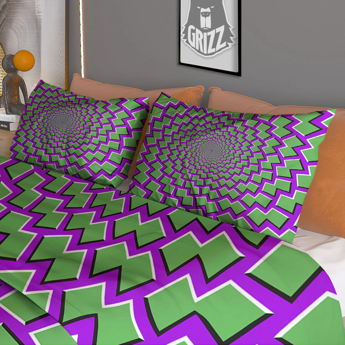 Moving Optical Illusion Green Shapes Duvet Cover Bedding Set - Image 3