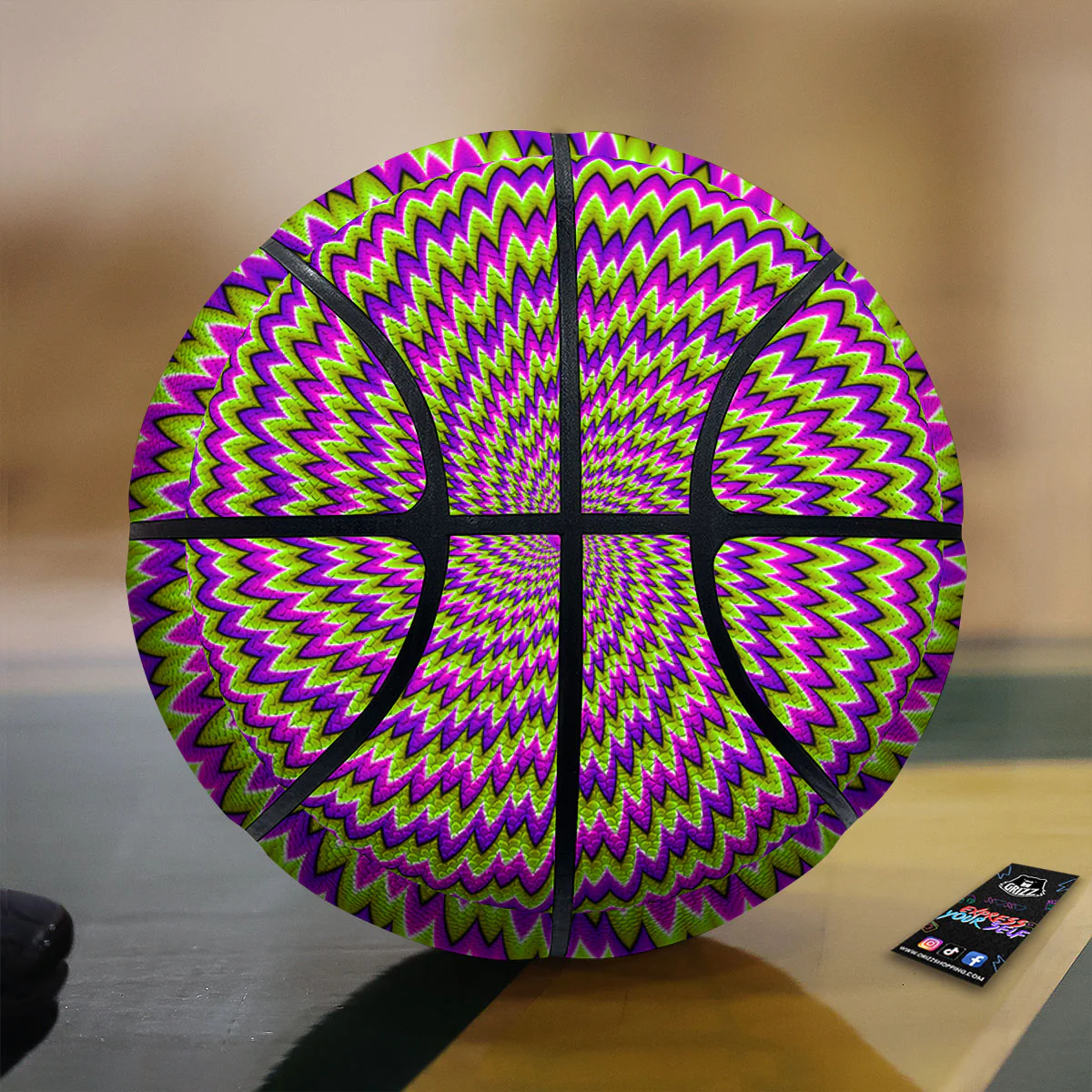 Moving Optical Illusion Green Spiral Basketball
