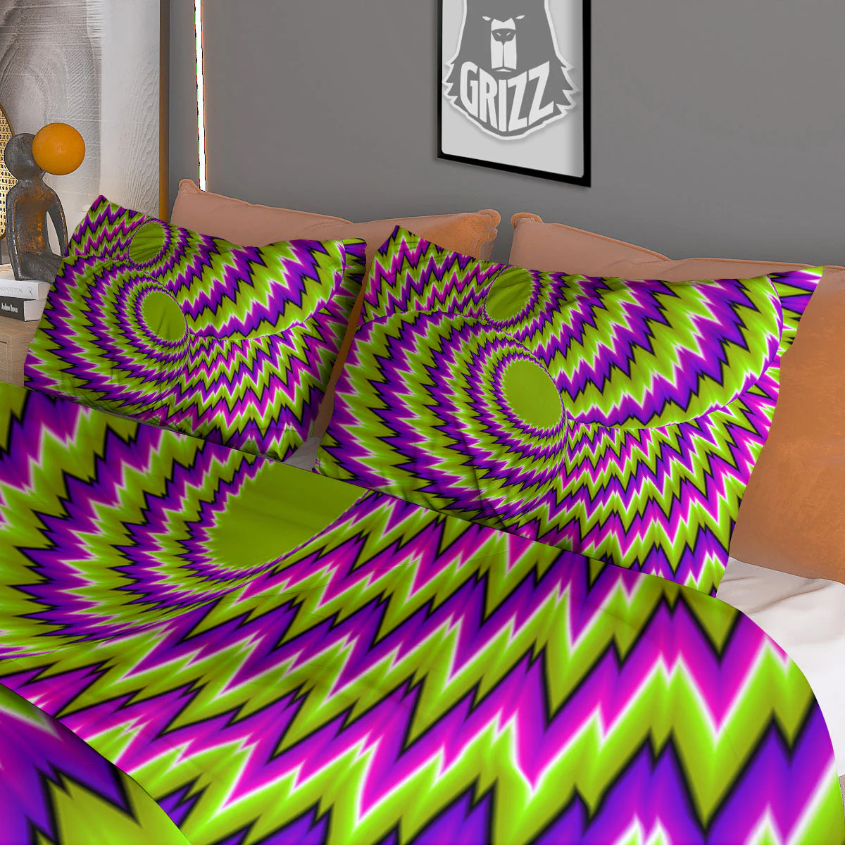 Moving Optical Illusion Green Vortex Duvet Cover Bedding Set - Image 3