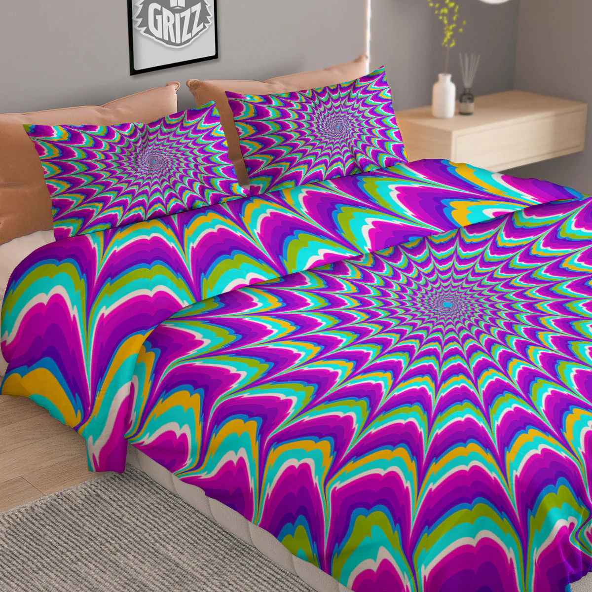 Moving Optical Illusion Purple Dizzy Duvet Cover Bedding Set - Image 2