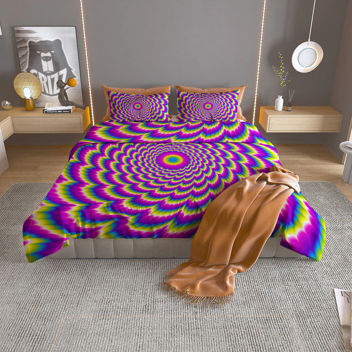 Moving Optical Illusion Spiral Colors Duvet Cover Bedding Set