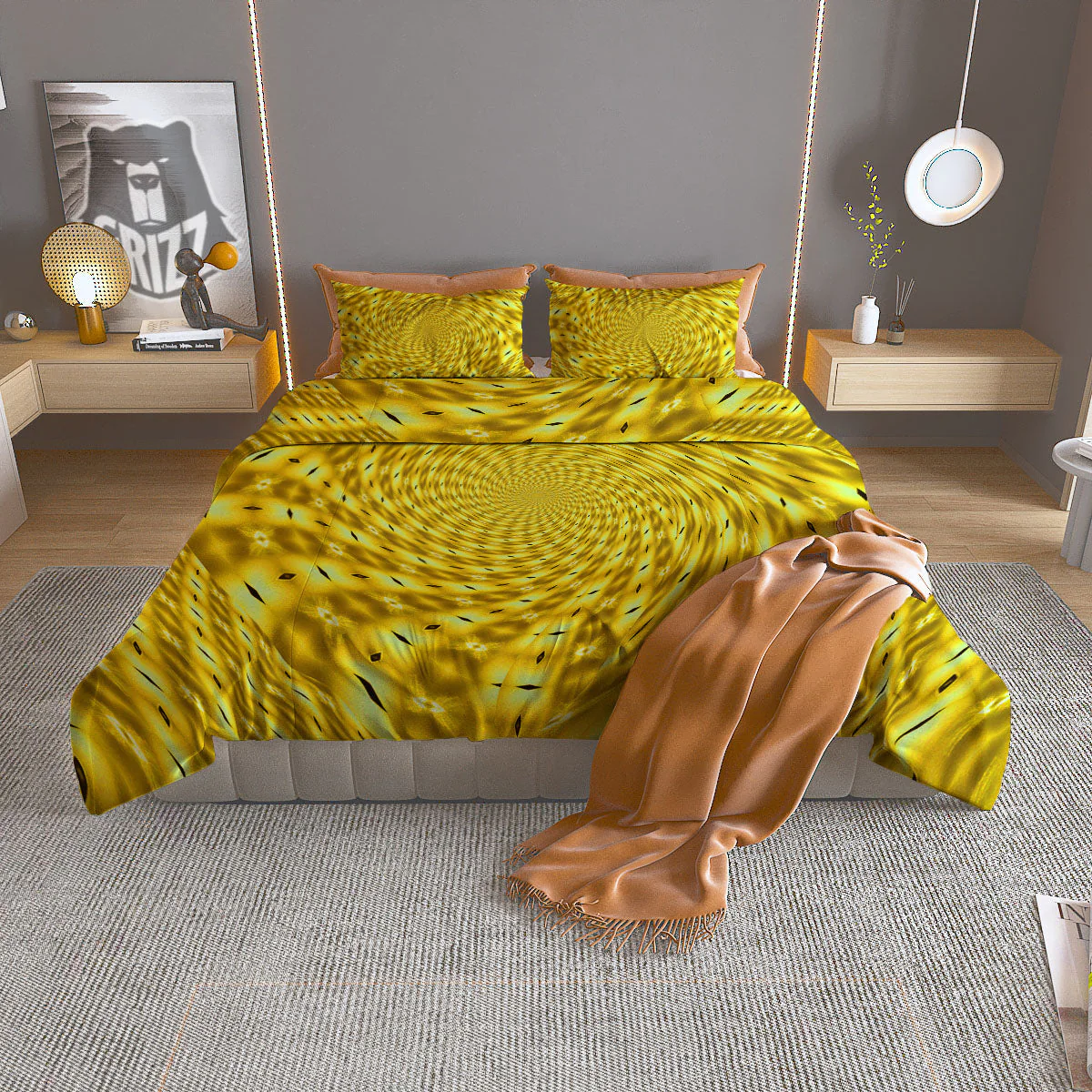 Moving Optical Illusion Yellow Big Bang Duvet Cover Bedding Set