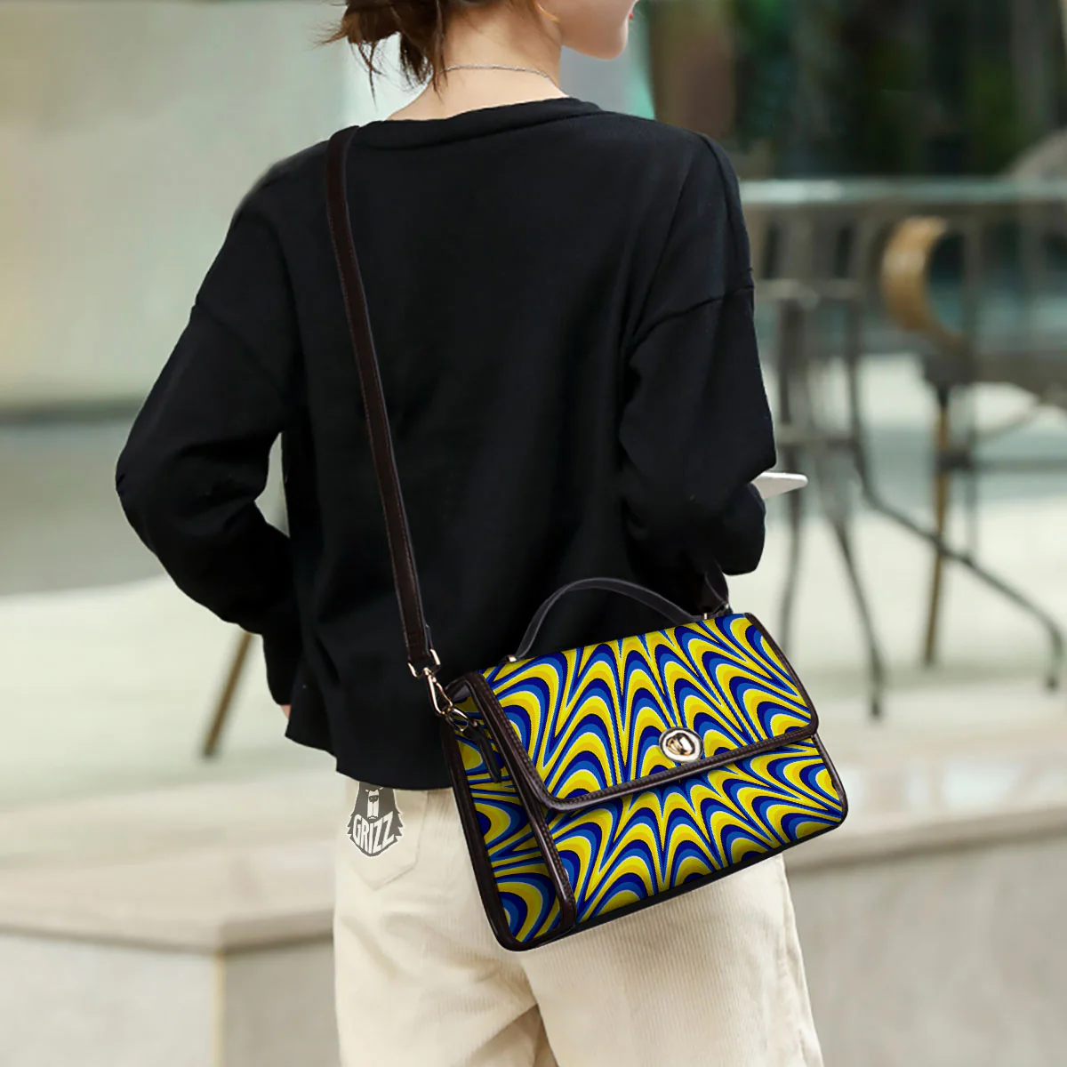 Moving Optical Yellow Dizzy Illusion Women's Satchel Bag - Image 3
