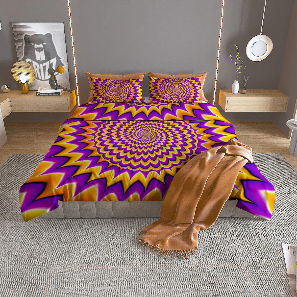Moving Optical Yellow Expansion Illusion Duvet Cover Bedding Set