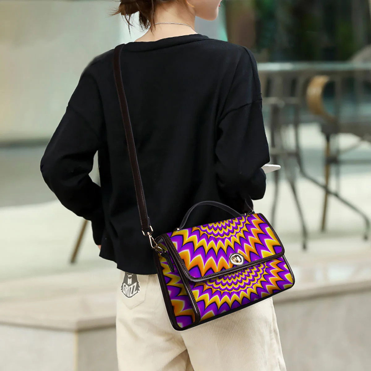 Moving Optical Yellow Expansion Illusion Women's Satchel Bag - Image 3