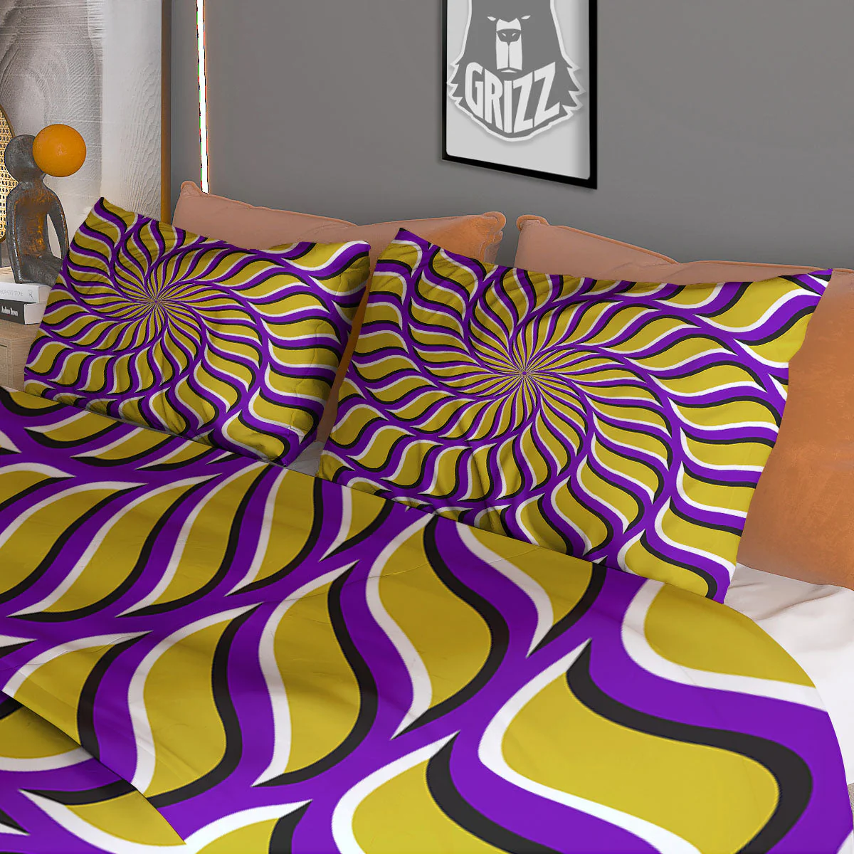 Moving Optical Yellow Spiral Illusion Duvet Cover Bedding Set - Image 3