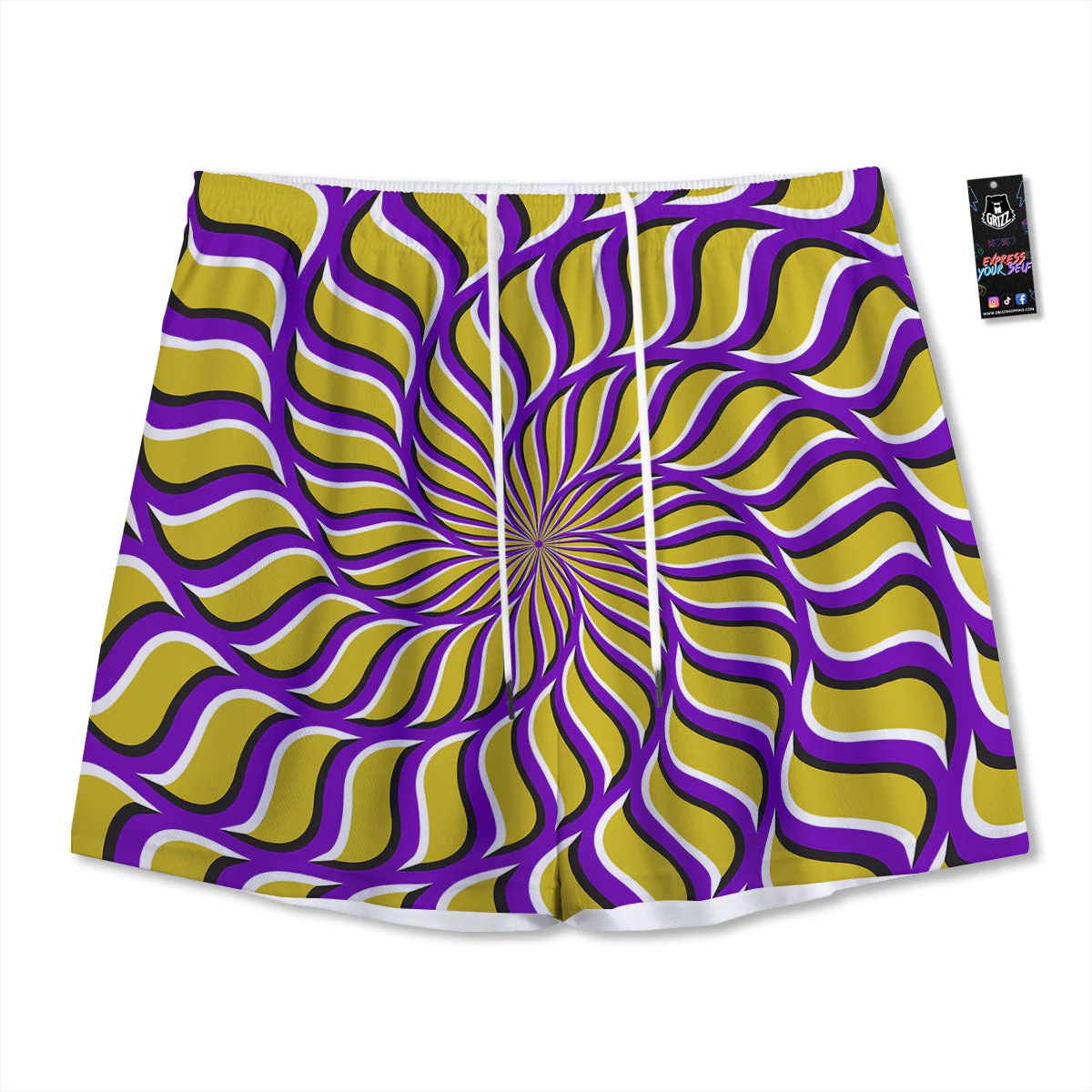 Moving Optical Yellow Spiral Illusion Mesh Shorts