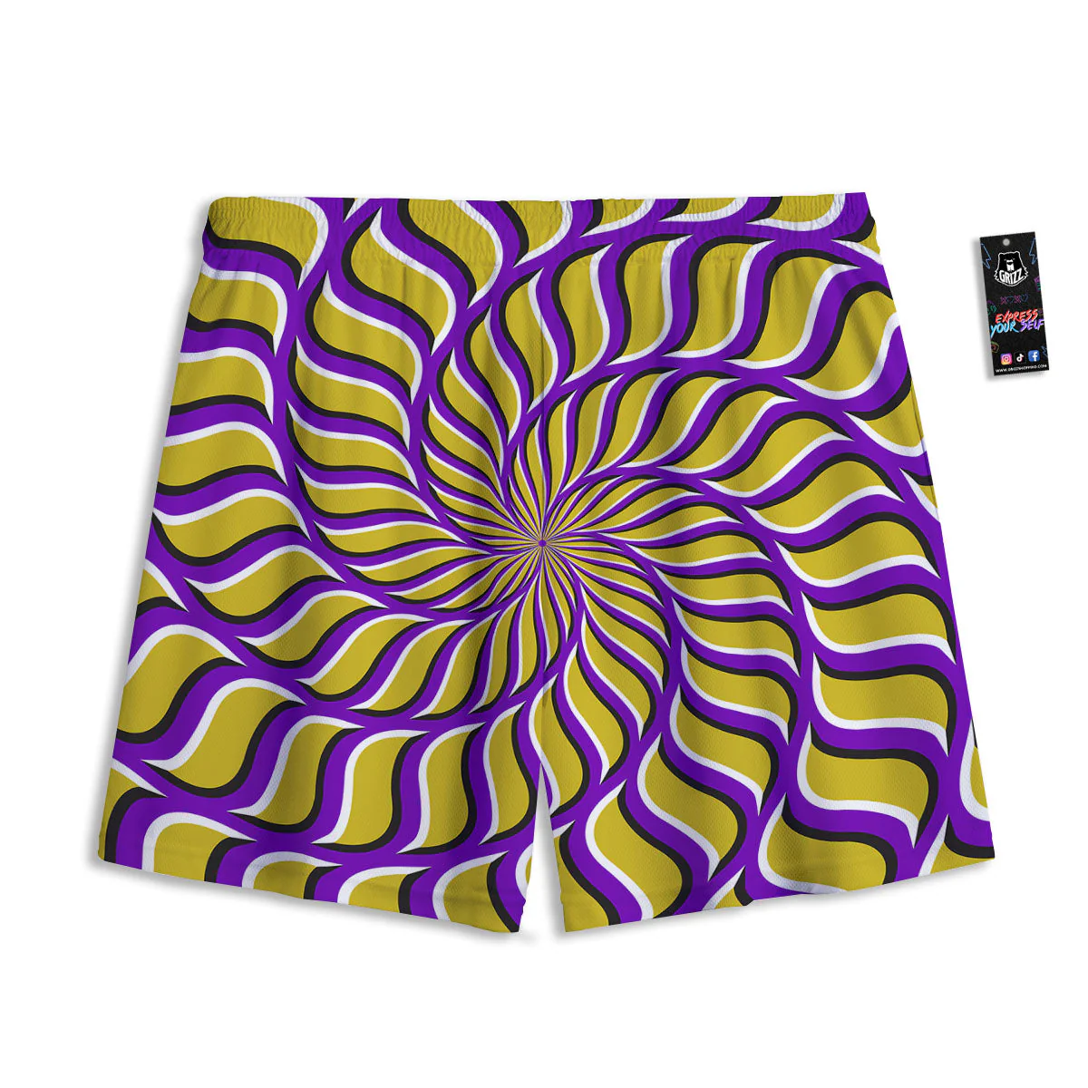 Moving Optical Yellow Spiral Illusion Mesh Shorts - Image 2