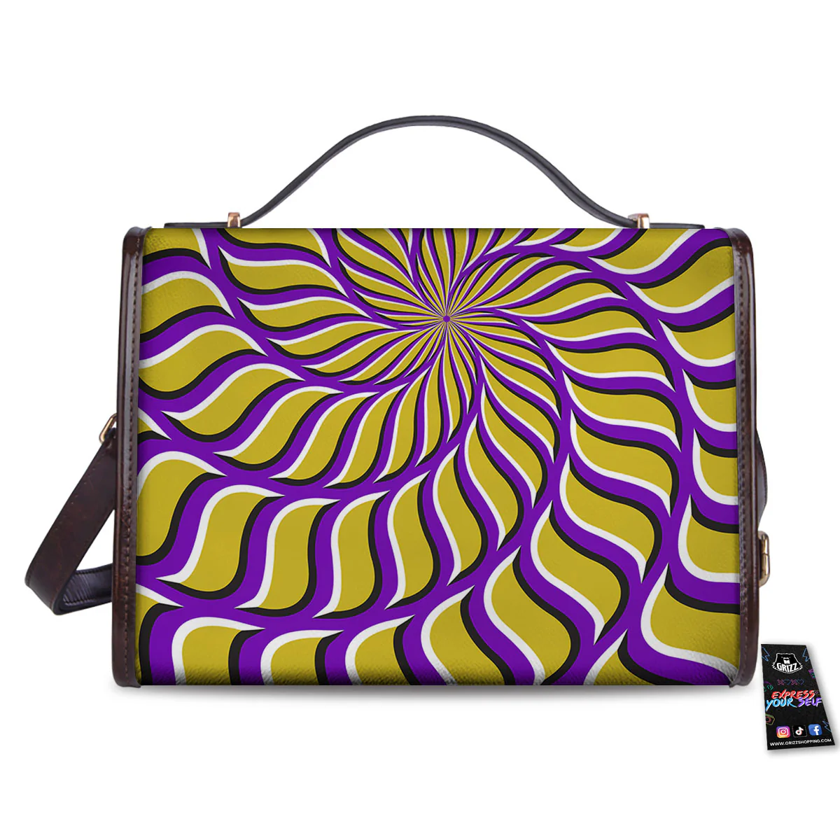 Moving Optical Yellow Spiral Illusion Women's Satchel Bag - Image 2