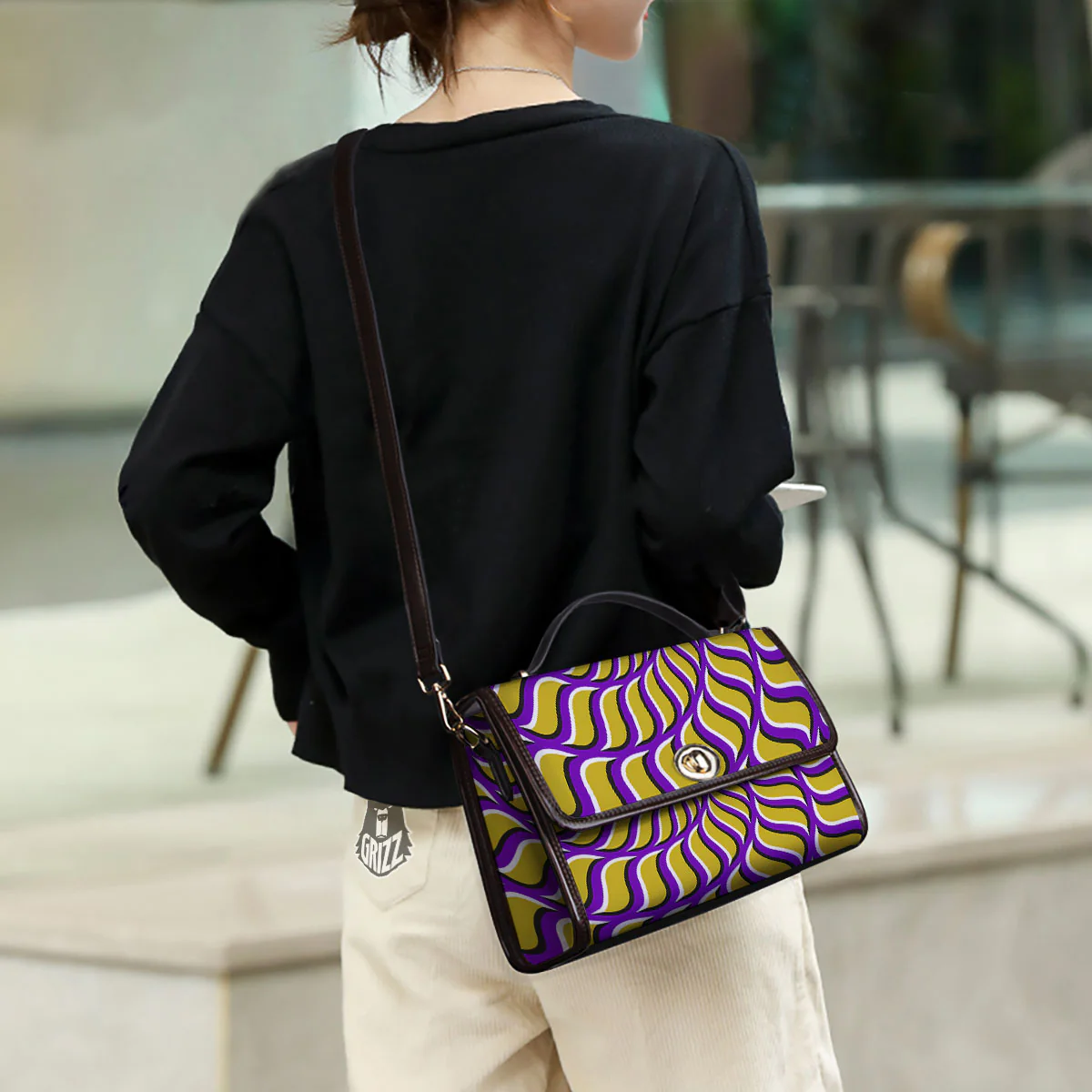 Moving Optical Yellow Spiral Illusion Women's Satchel Bag - Image 3