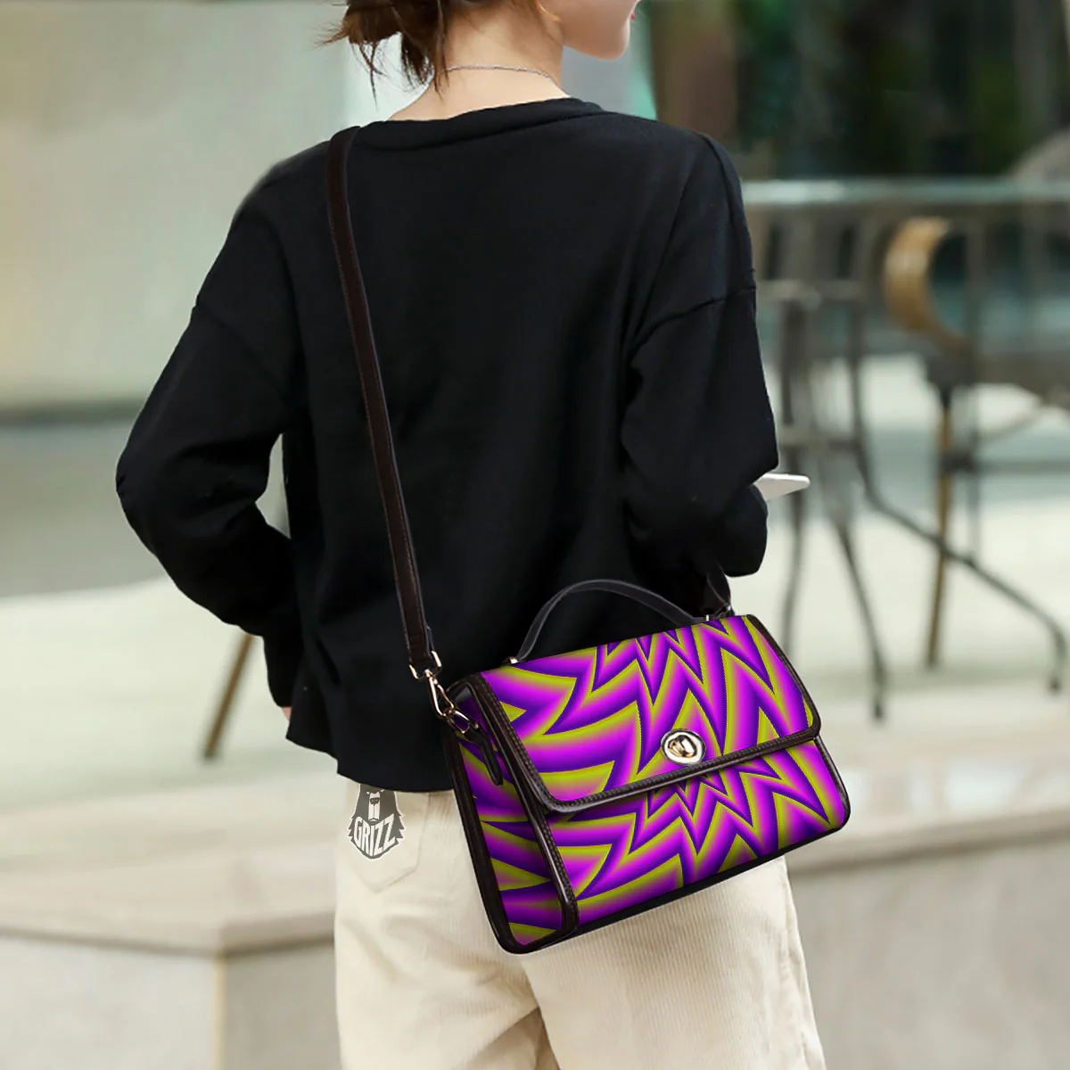 Moving Optical Yellow Twisted Illusion Women's Satchel Bag - Image 3