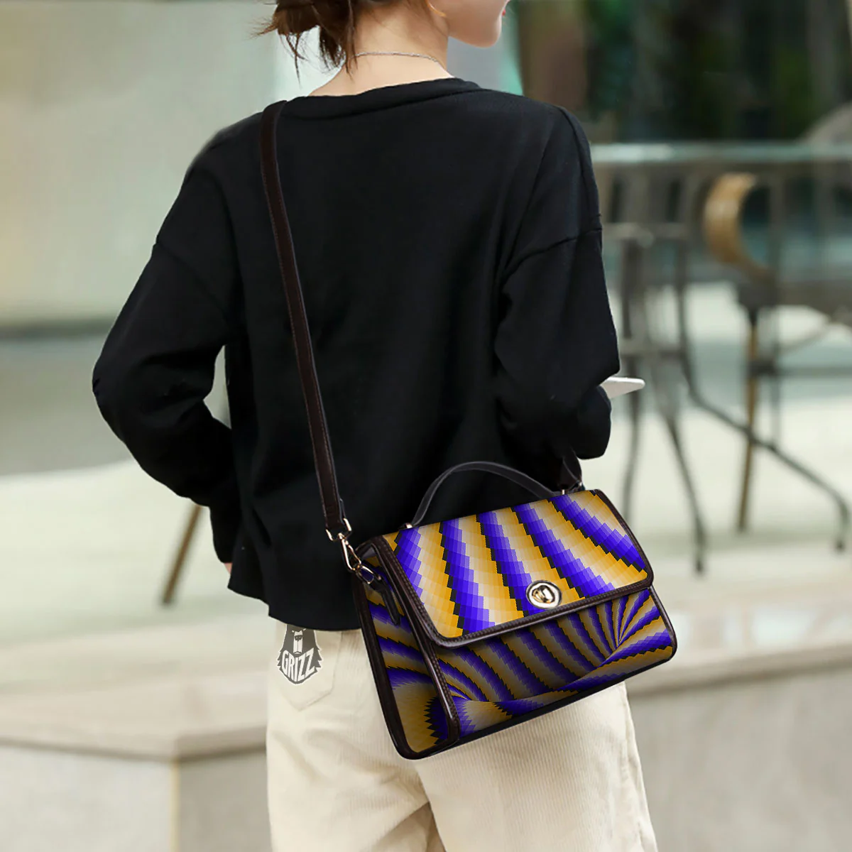 Moving Optical Yellow Vortex Illusion Women's Satchel Bag - Image 3
