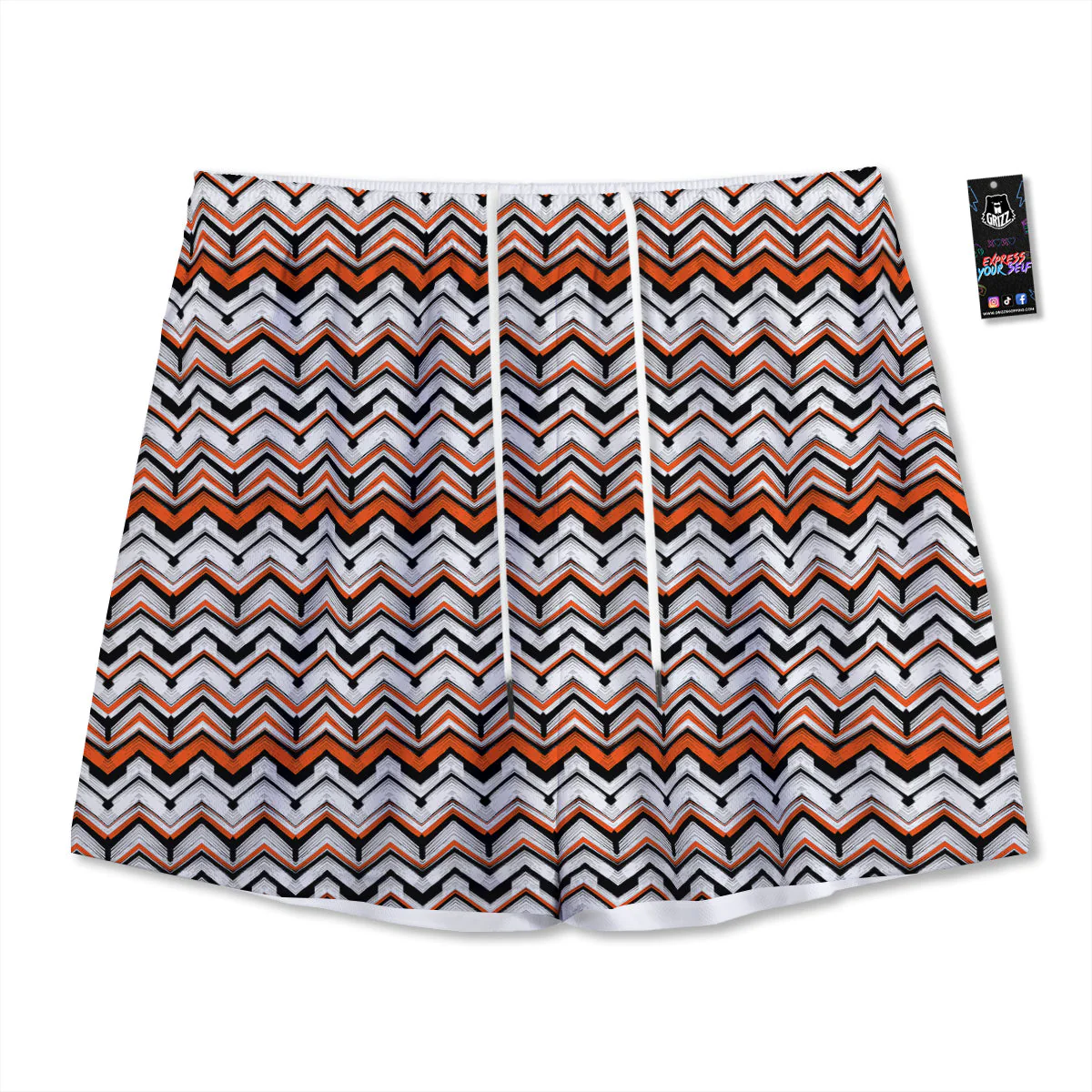 Multicolor Hand Drawn Zigzag Print Mesh Shorts