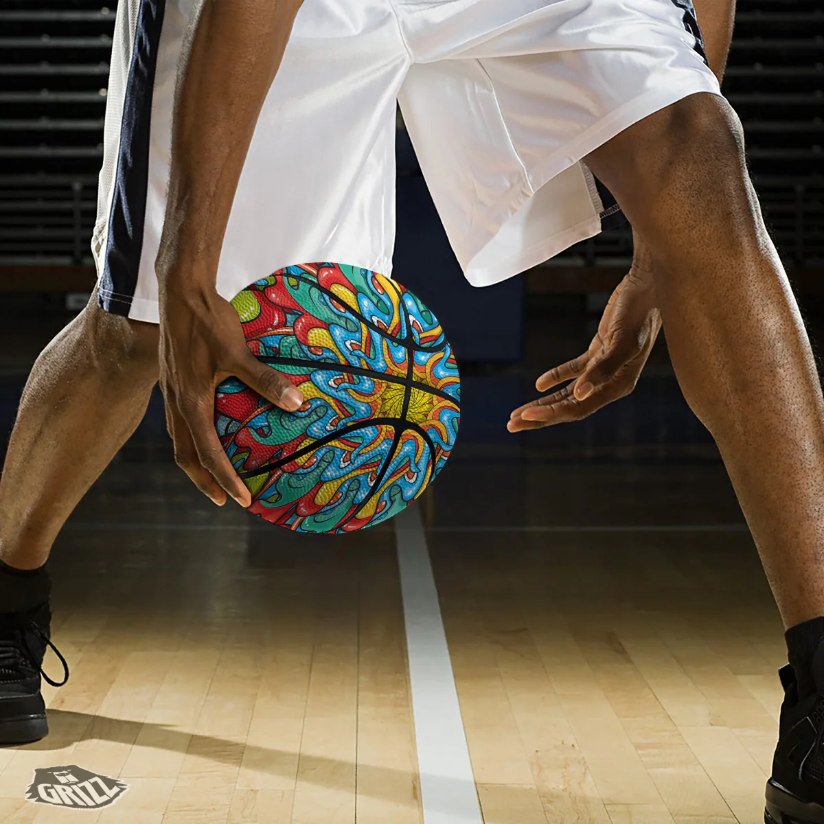 Multicolor Psychedelic Hippie Print Basketball - Image 3
