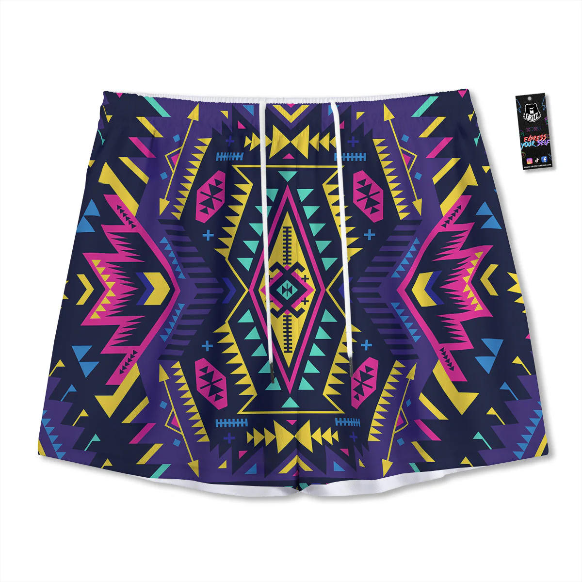 Multicolor Tribal Navajo Geometric Print Mesh Shorts