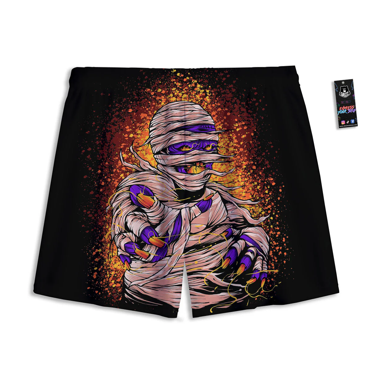 Mummy Halloween Print Mesh Shorts - Image 2