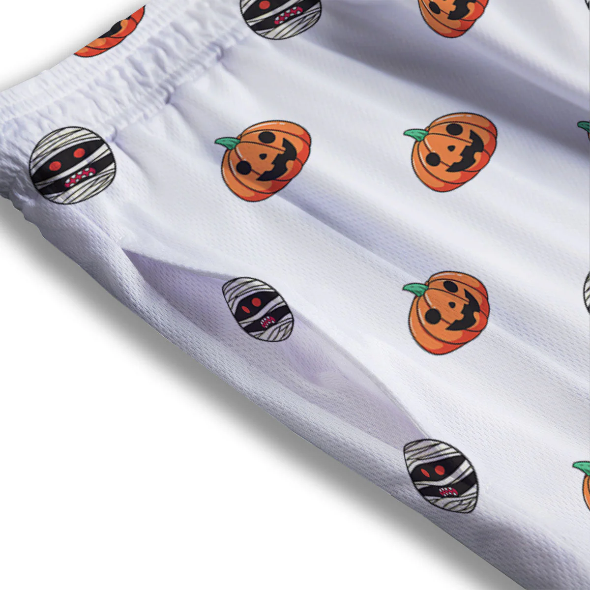 Mummy Halloween Print Pattern Mesh Shorts - Image 3