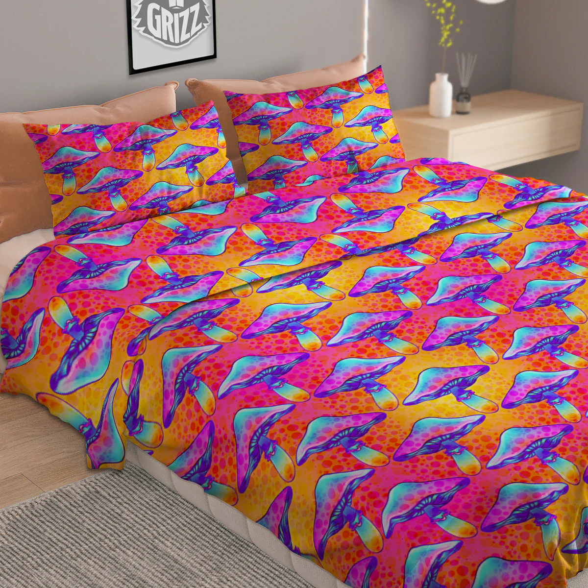 Mushroom Psychedelic Hippie Print Pattern Duvet Cover Bedding Set - Image 2
