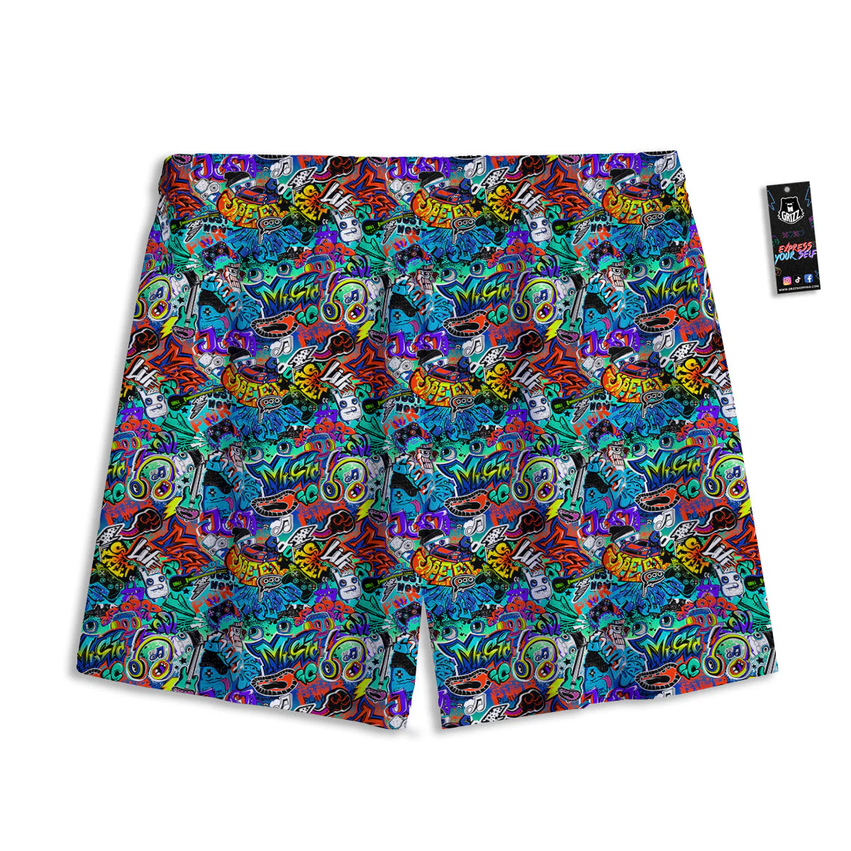 Music Abstract Print Pattern Mesh Shorts - Image 2