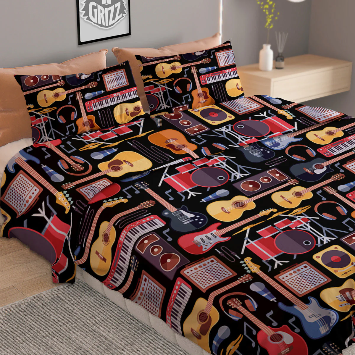 Music Instruments Print Pattern Duvet Cover Bedding Set - Image 2