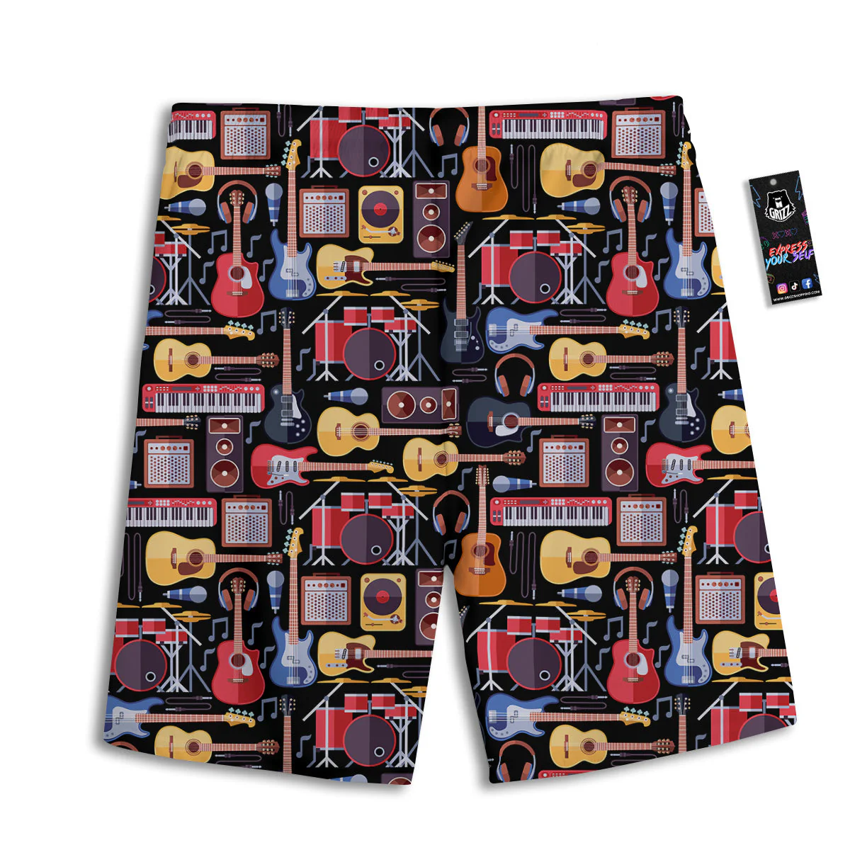 Music Instruments Print Pattern Men's Athletic Shorts - Image 2